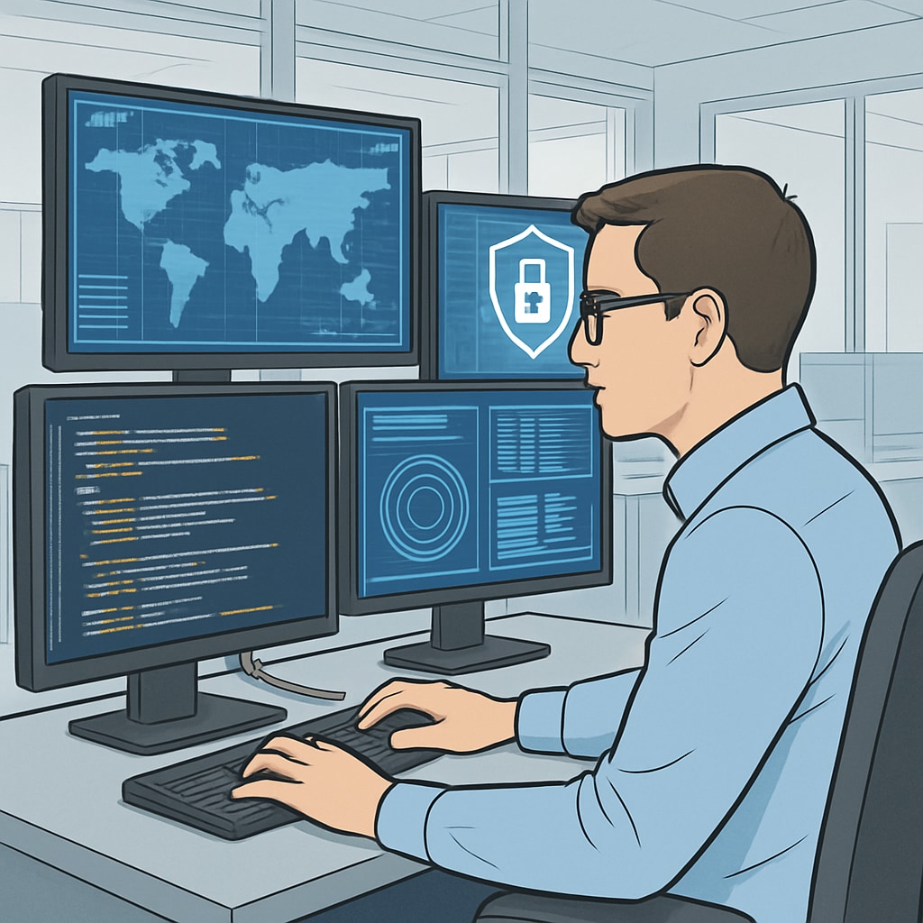 Cybersecurity analyst monitoring systems to prevent security breaches.