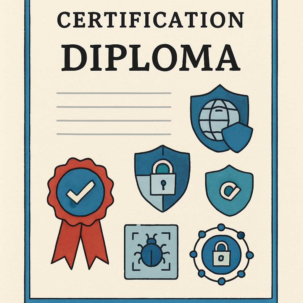 Cybersecurity certifications like CISSP and CEH displayed on a diploma.