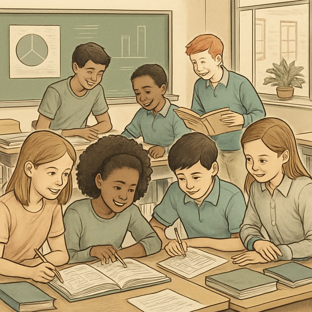 Students collaborating in a classroom, emphasizing holistic education methods.