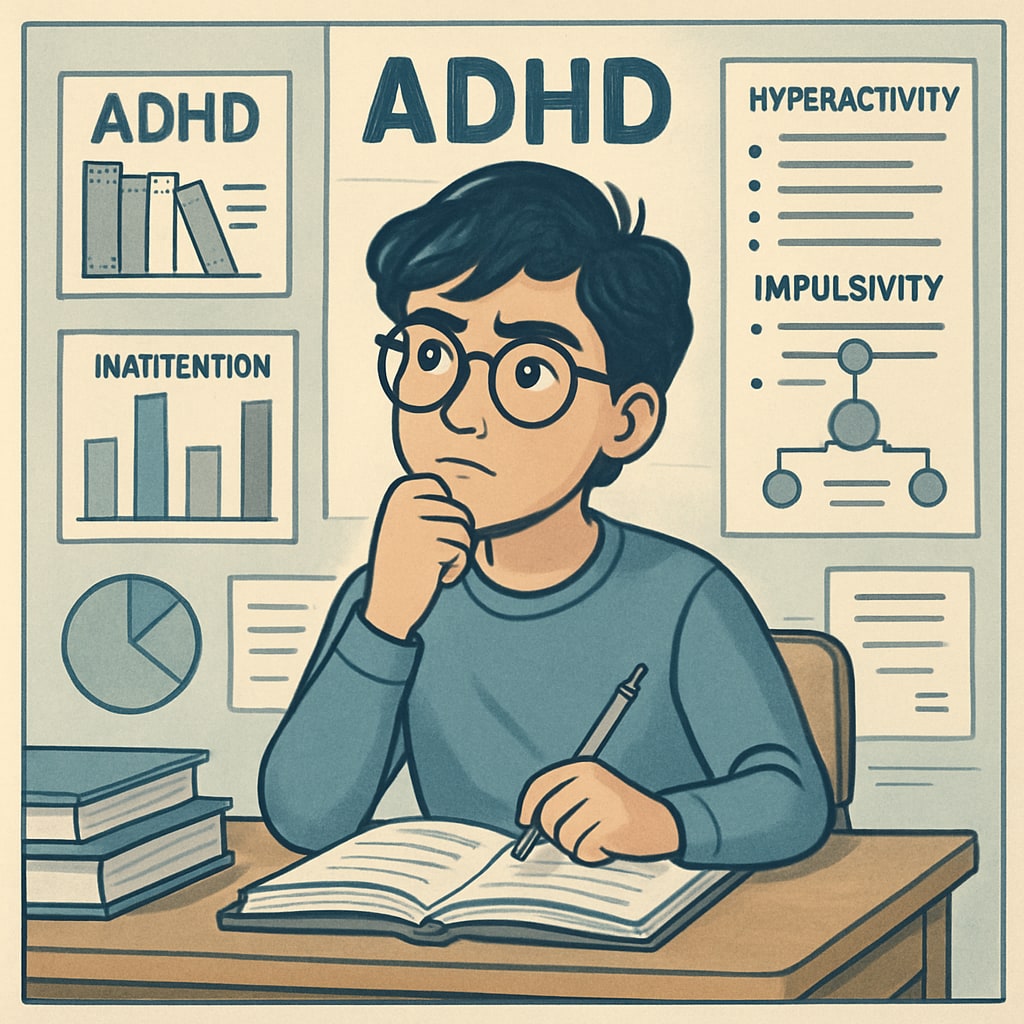 ADHD student pondering educational material in a gifted education setting