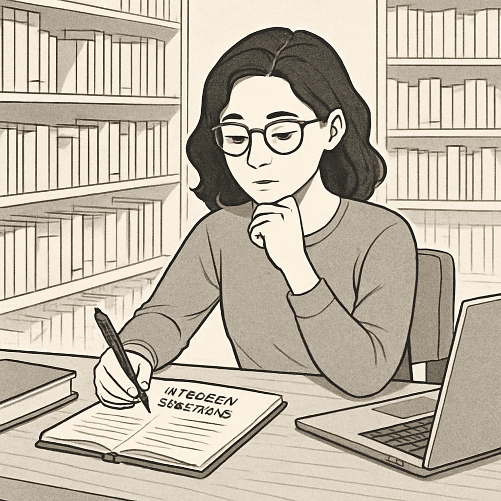 Graduate student working on research interview questions.