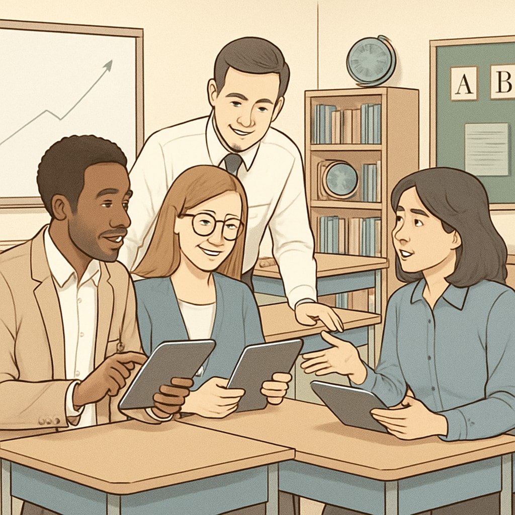 Teachers testing a children's reading app in a classroom setting.