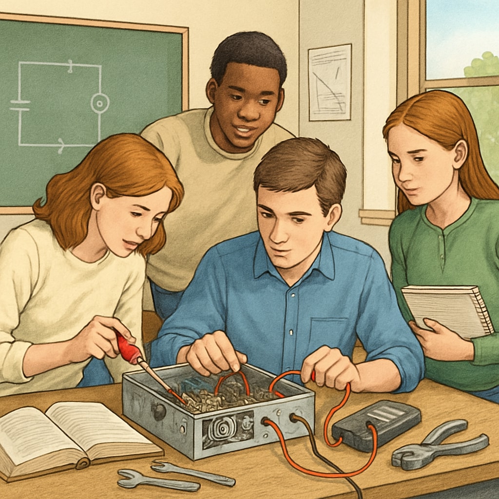 Students working on a technical project as part of a CTE program in a school district.