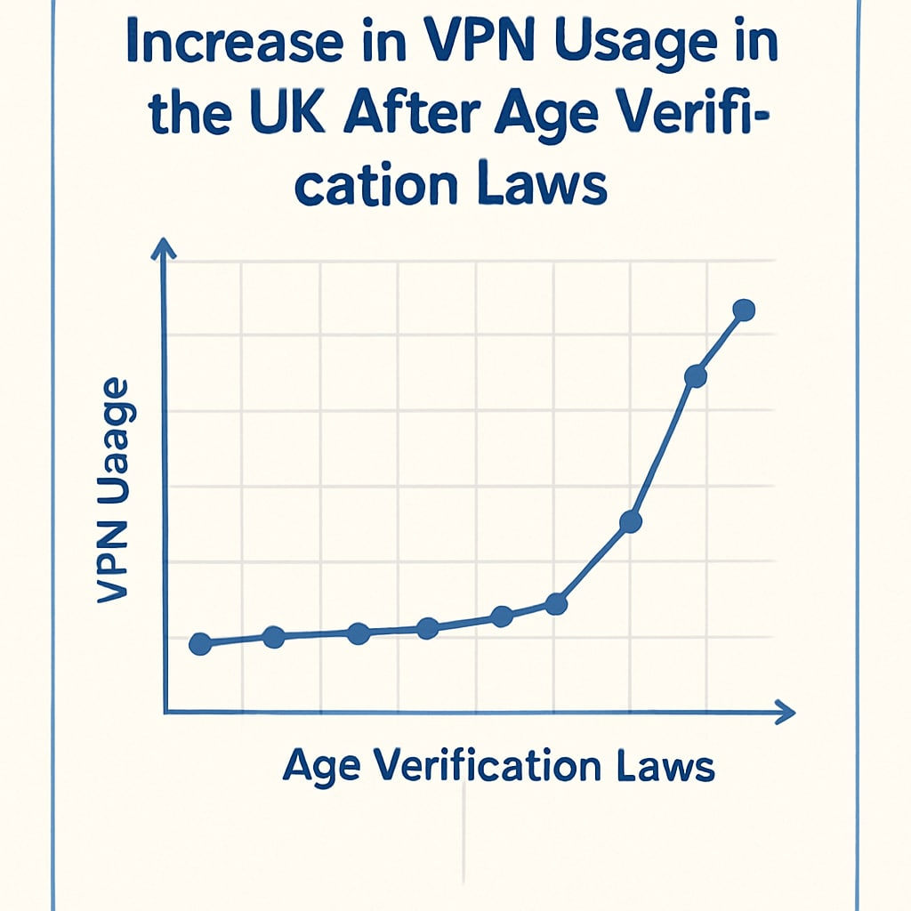 A chart showing the rise in VPN usage in the UK following the implementation of age verification laws. A chart showing the rise in VPN usage in the UK following the implementation of age verification laws.