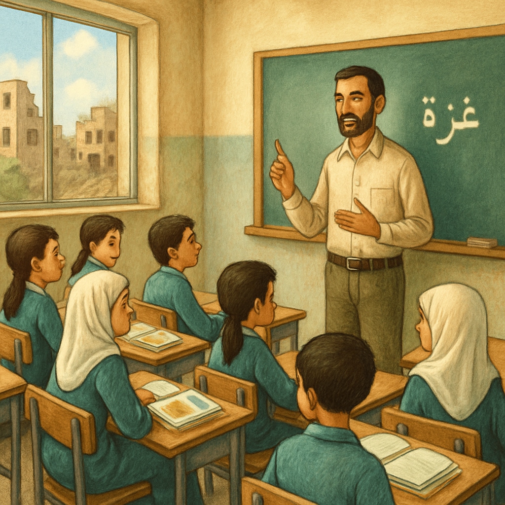 Students in a Gaza classroom, highlighting the importance of education in rebuilding communities.