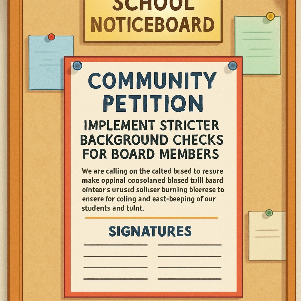 Community petition advocating stricter background checks for school board members.