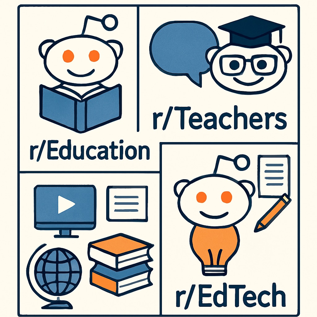 Logos of various popular education subreddits including r/Education and r/EdTech.