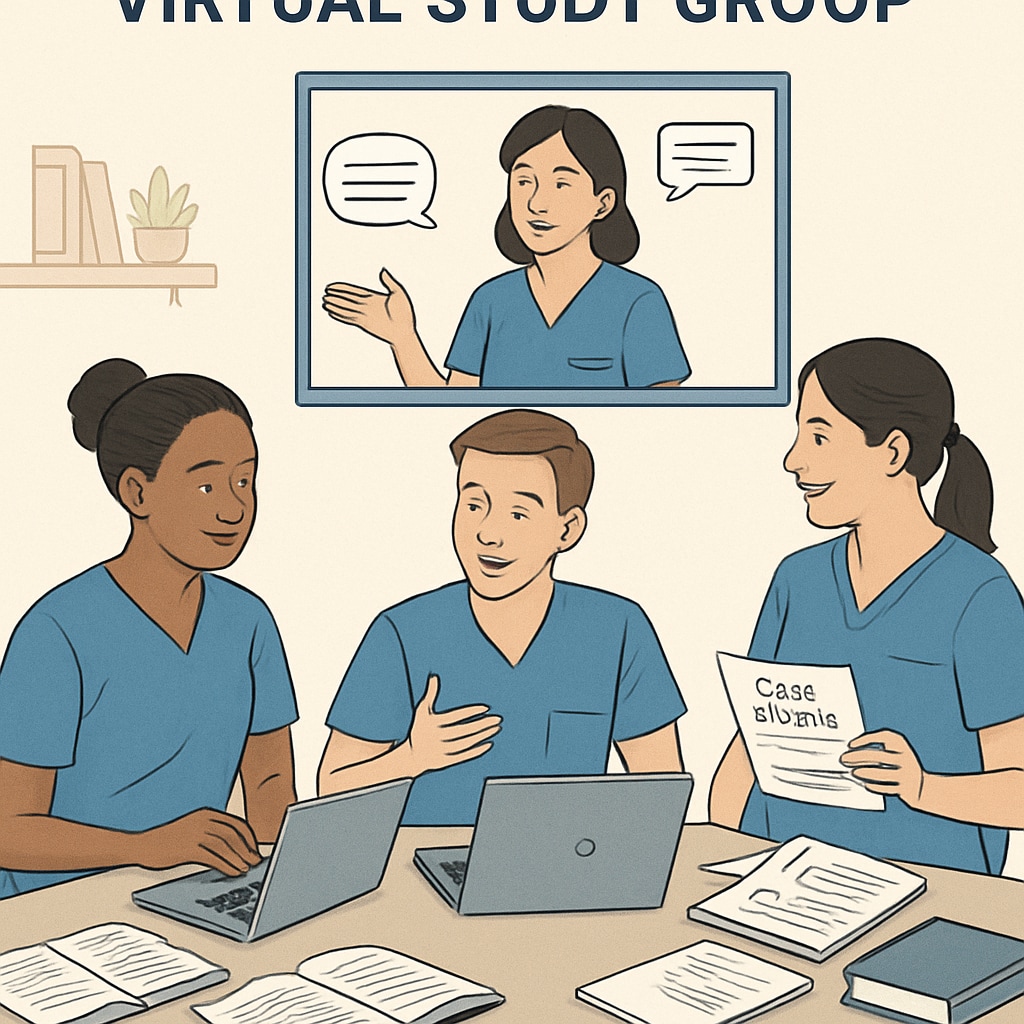 Nursing students collaborating in a virtual study group via Discord.