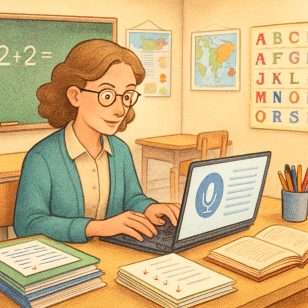 Teacher using WillowVoice to dictate feedback on student assignments.