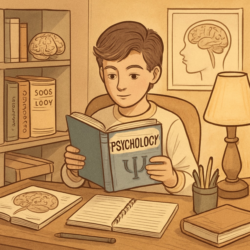 A K12 student learning psychology through self-study resources.