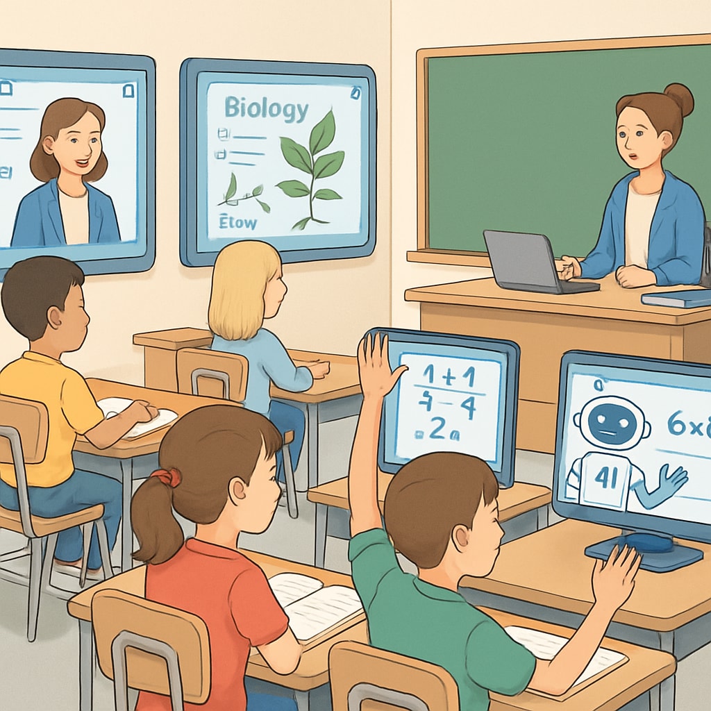 AI-powered classroom illustrating the future of school education