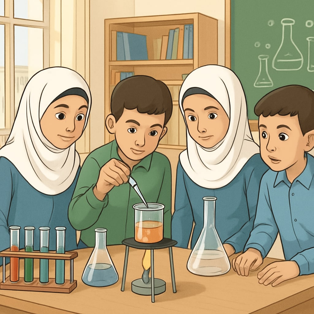 Gaza students conducting science experiments, showcasing inquiry-based learning.