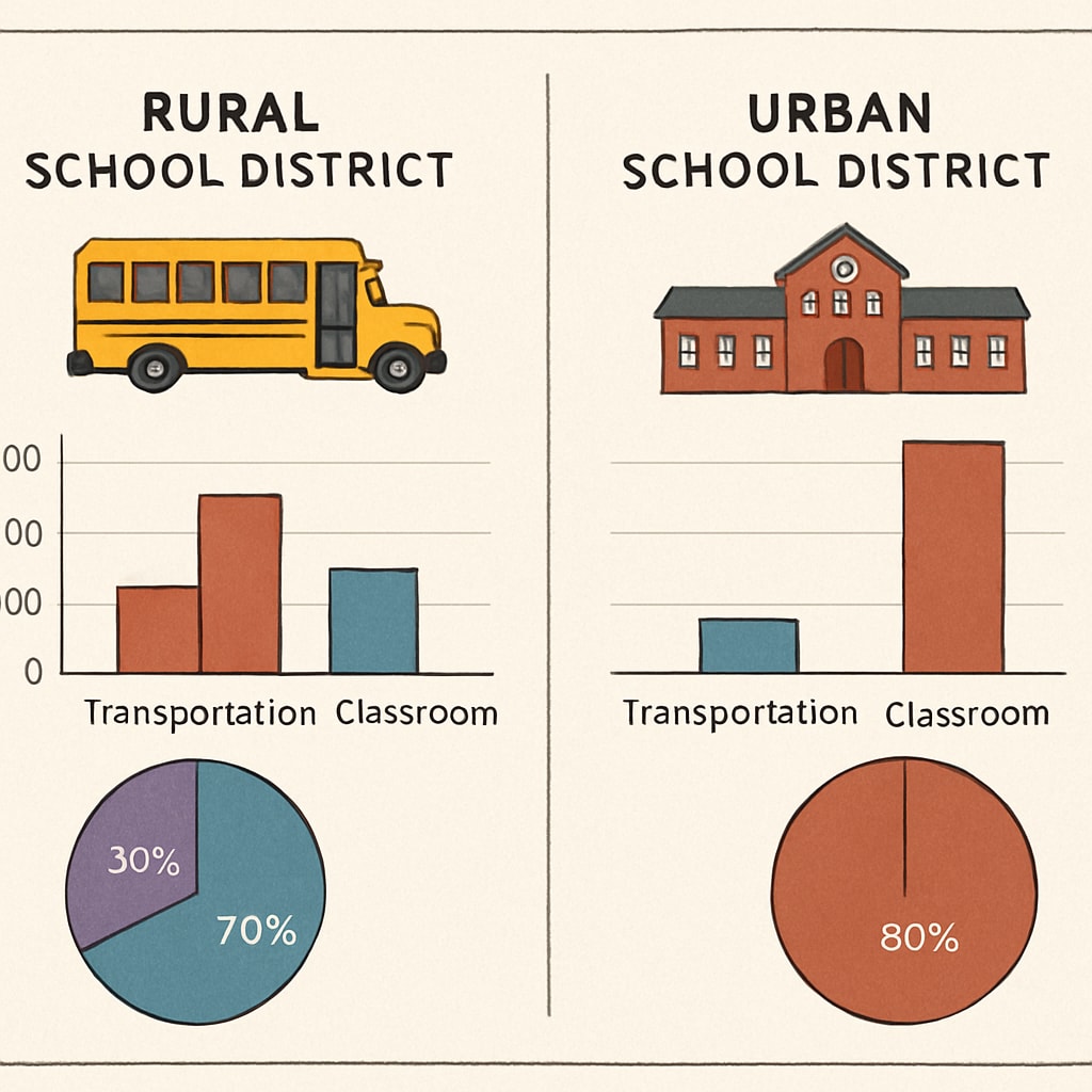 Budget comparison between rural and urban districts highlighting transportation costs.