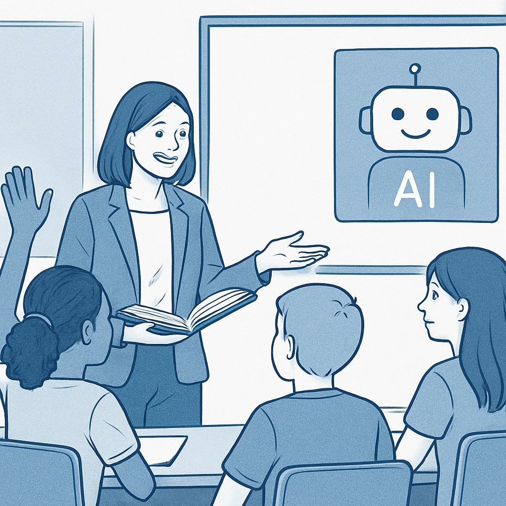 Teacher and students in an AI-supported classroom.