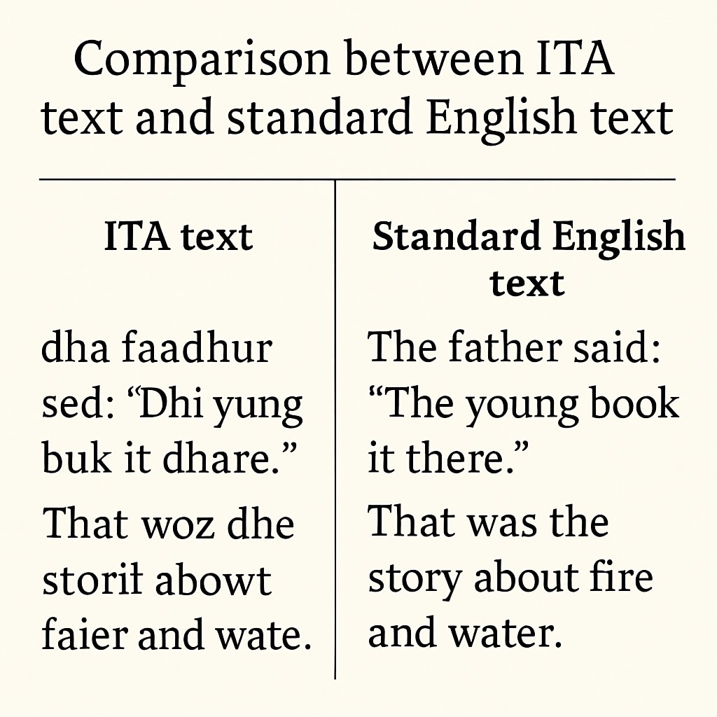 Comparative illustration of ITA text and standard English text.