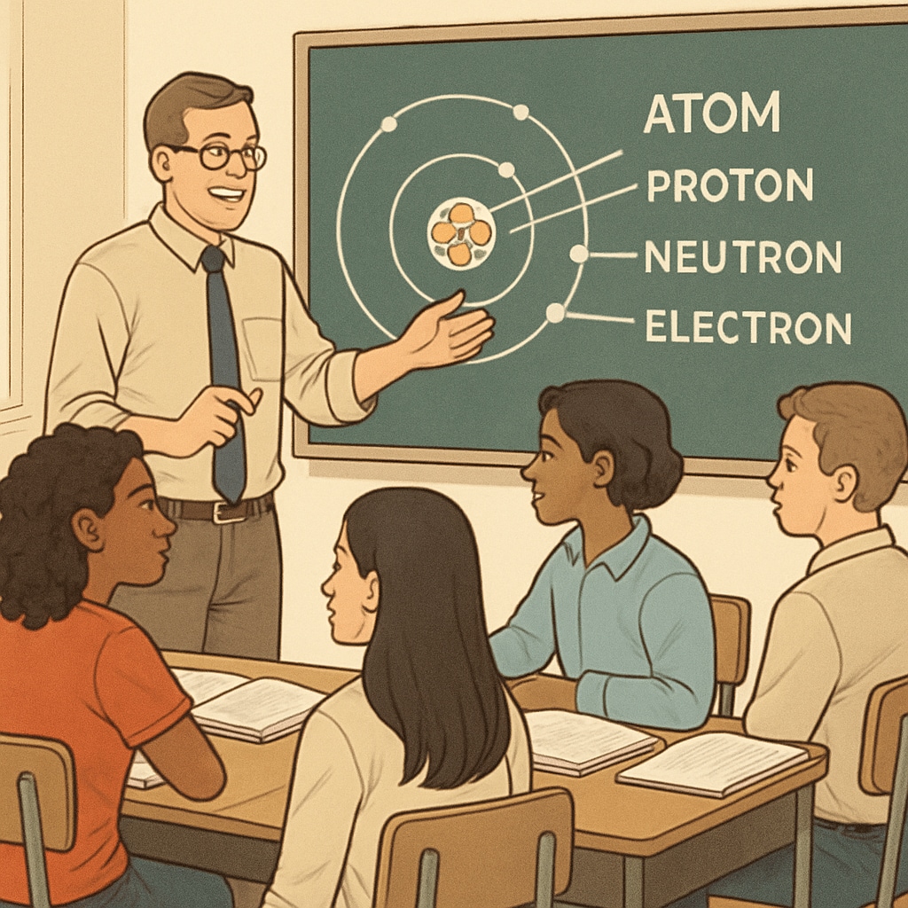 A high school science teacher explaining a concept to a diverse group of students, emphasizing inclusivity. Science teacher explaining concepts to English learners in an inclusive classroom.