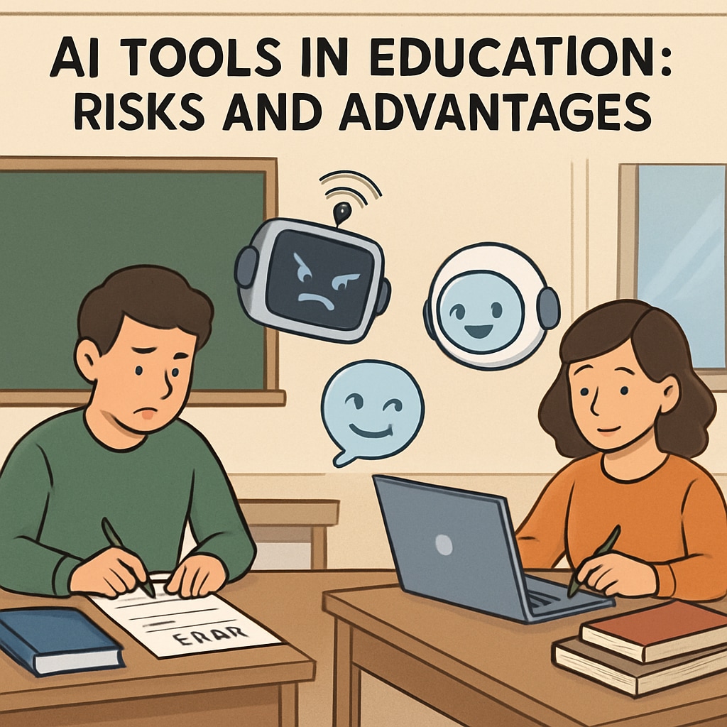 A conceptual illustration showing AI tools assisting students during exams, symbolizing the potential risks and advantages of AI in education. AI assisting students during competitive exams in education