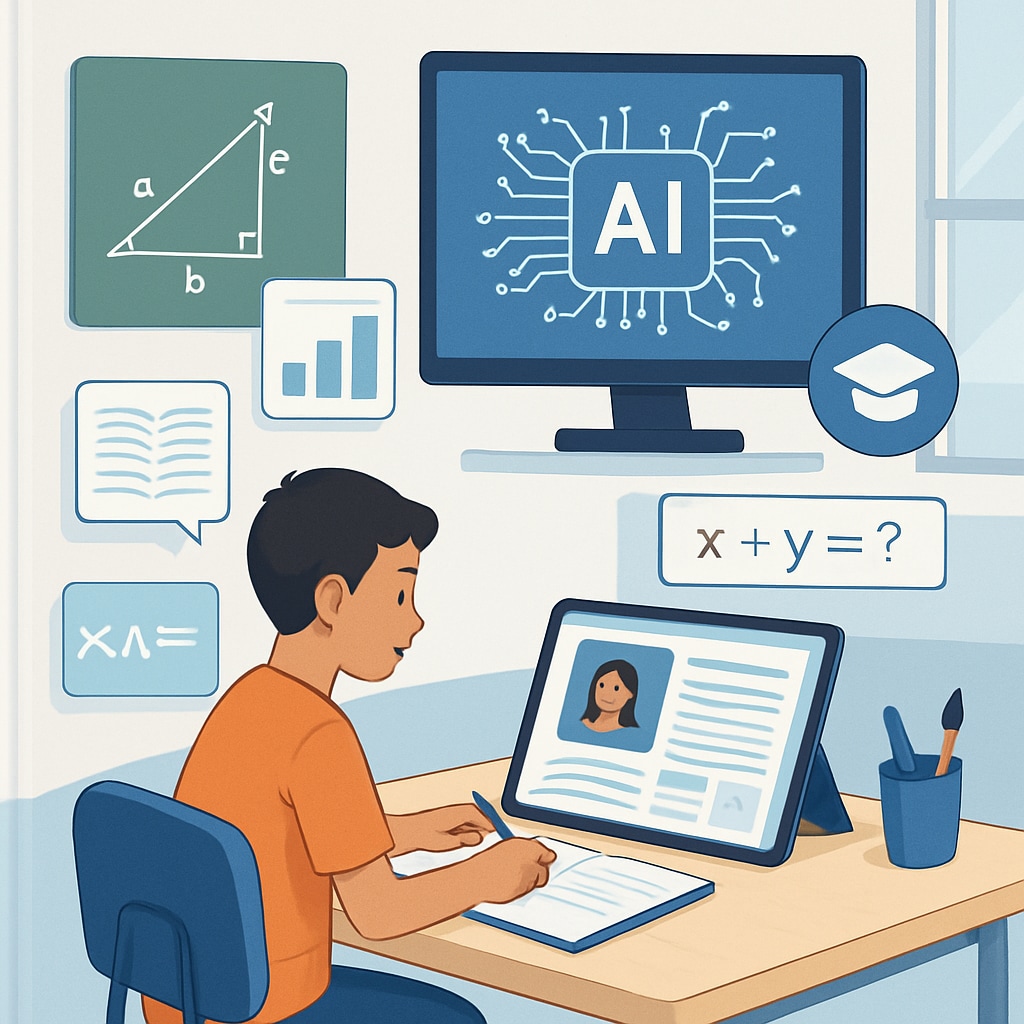 Artificial intelligence transforming education with students using digital tools.