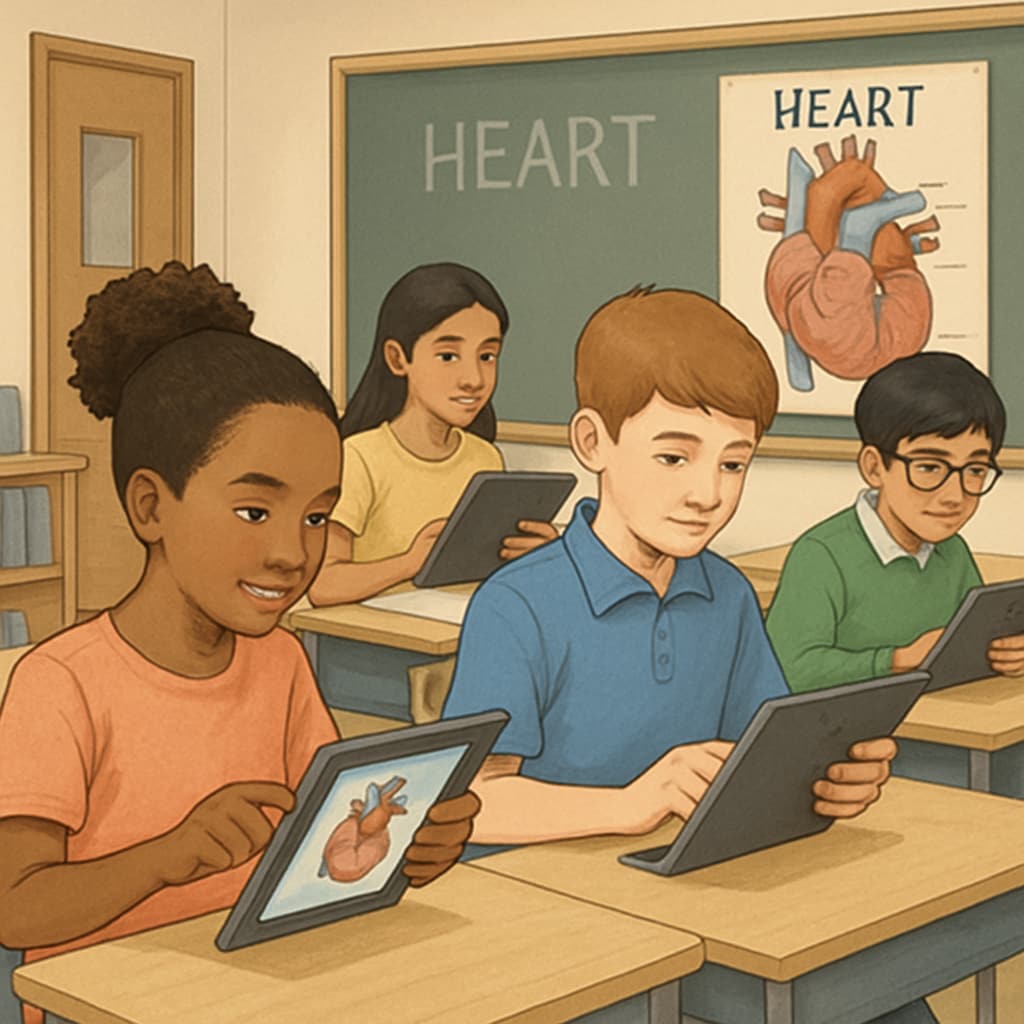 K12 students learning cardiology through an online course.