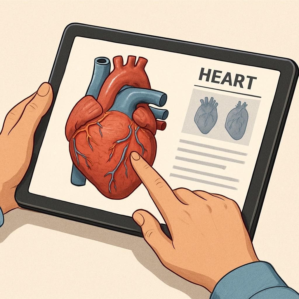 Student exploring a virtual 3D heart model as part of a cardiology course.