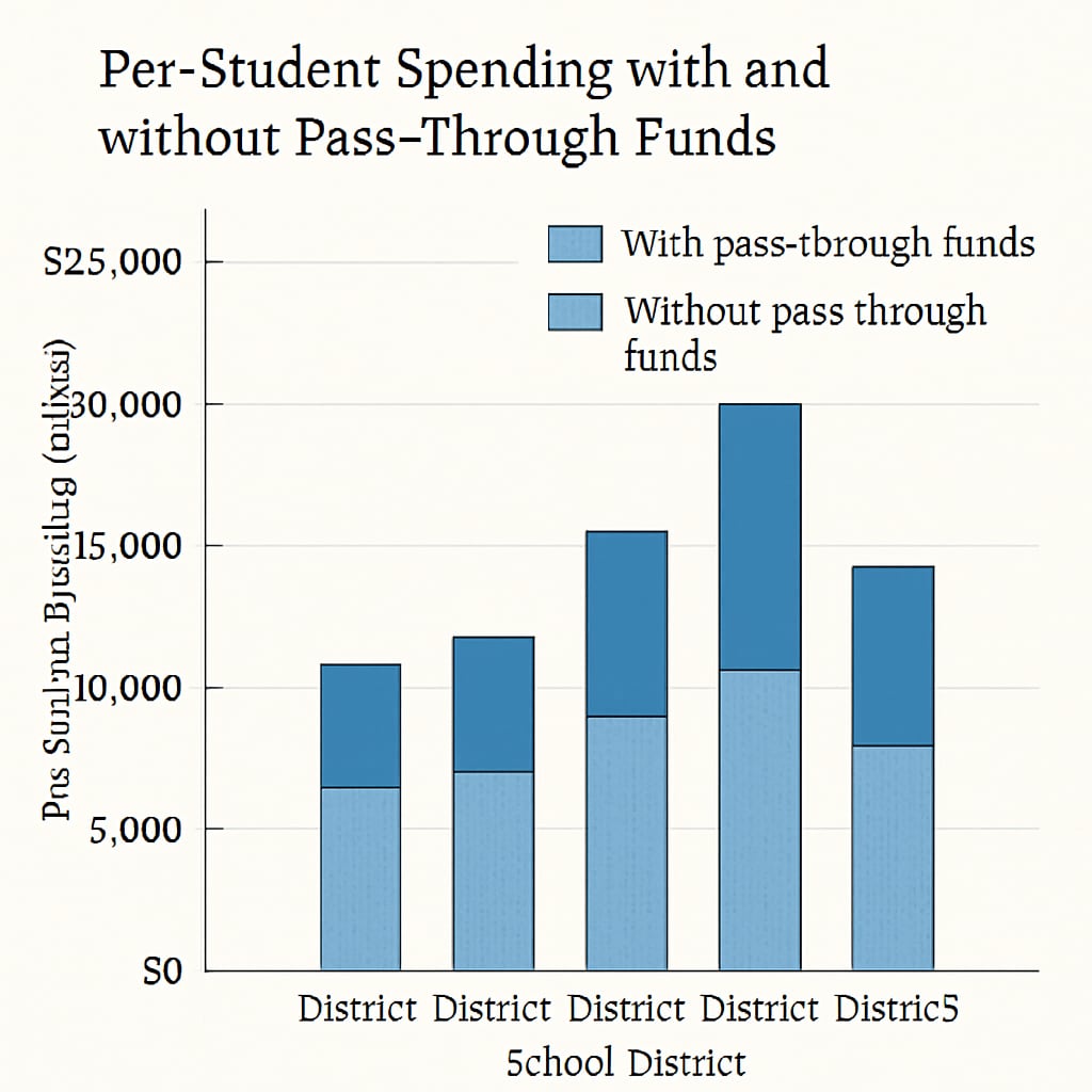 A graph highlighting the impact of pass-through funds on per-student spending statistics.