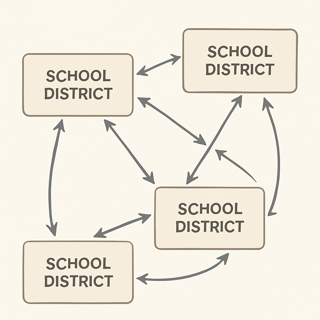 Graphic of interconnected school districts and communication
