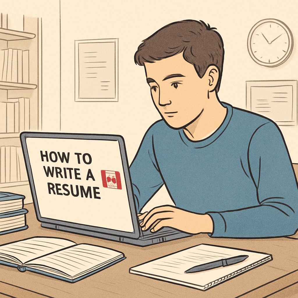 Student learning Canadian resume tips on a laptop