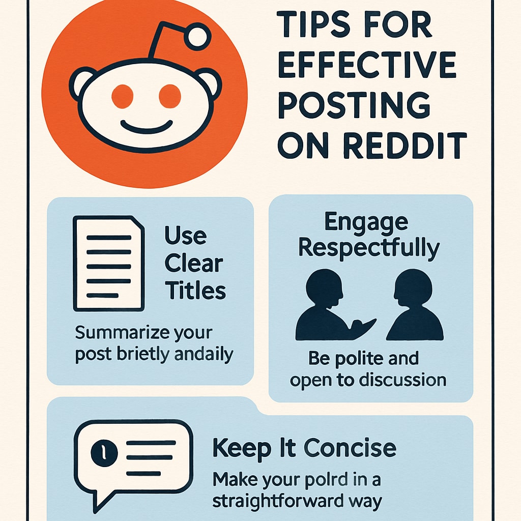 Infographic about effective Reddit posting tips for education communities.