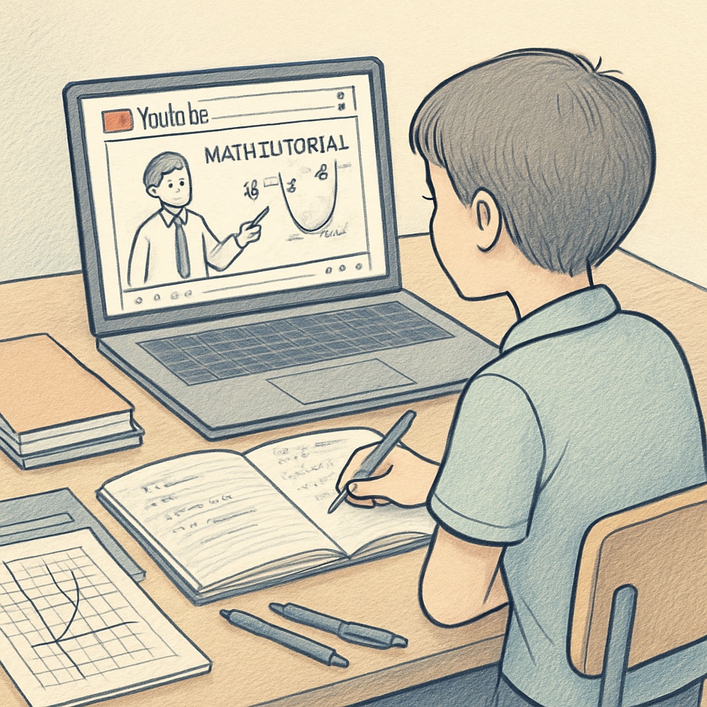 Student watching a math tutorial on YouTube for campus recruitment preparation.