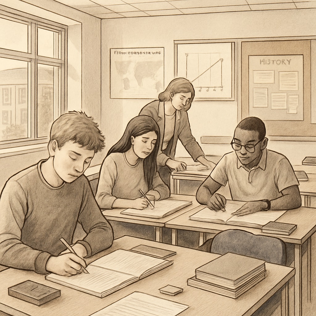 UK students engaging in coursework for A Levels, illustrating flexible assessment methods.
