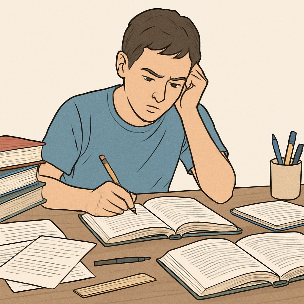 A-level student preparing for retakes with study materials.