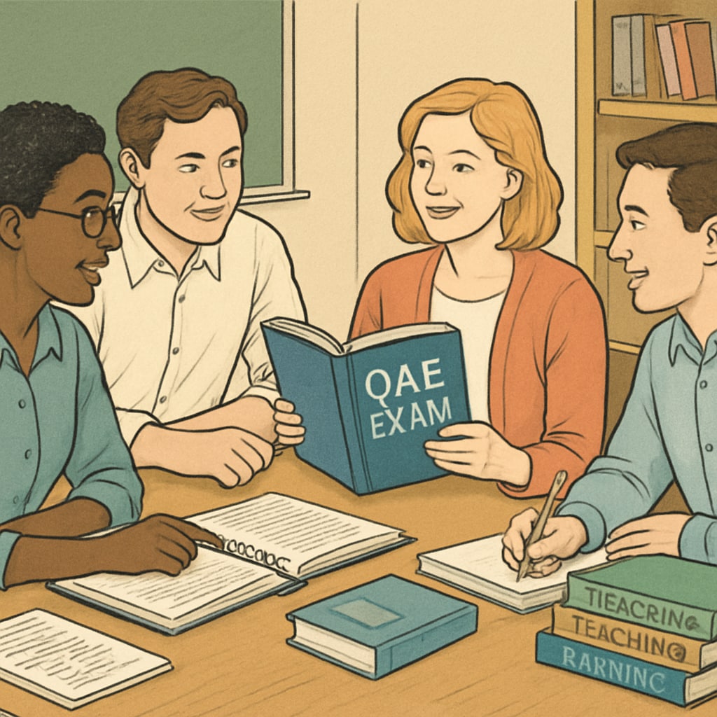 Teachers preparing for the OAE exam together in a collaborative study session