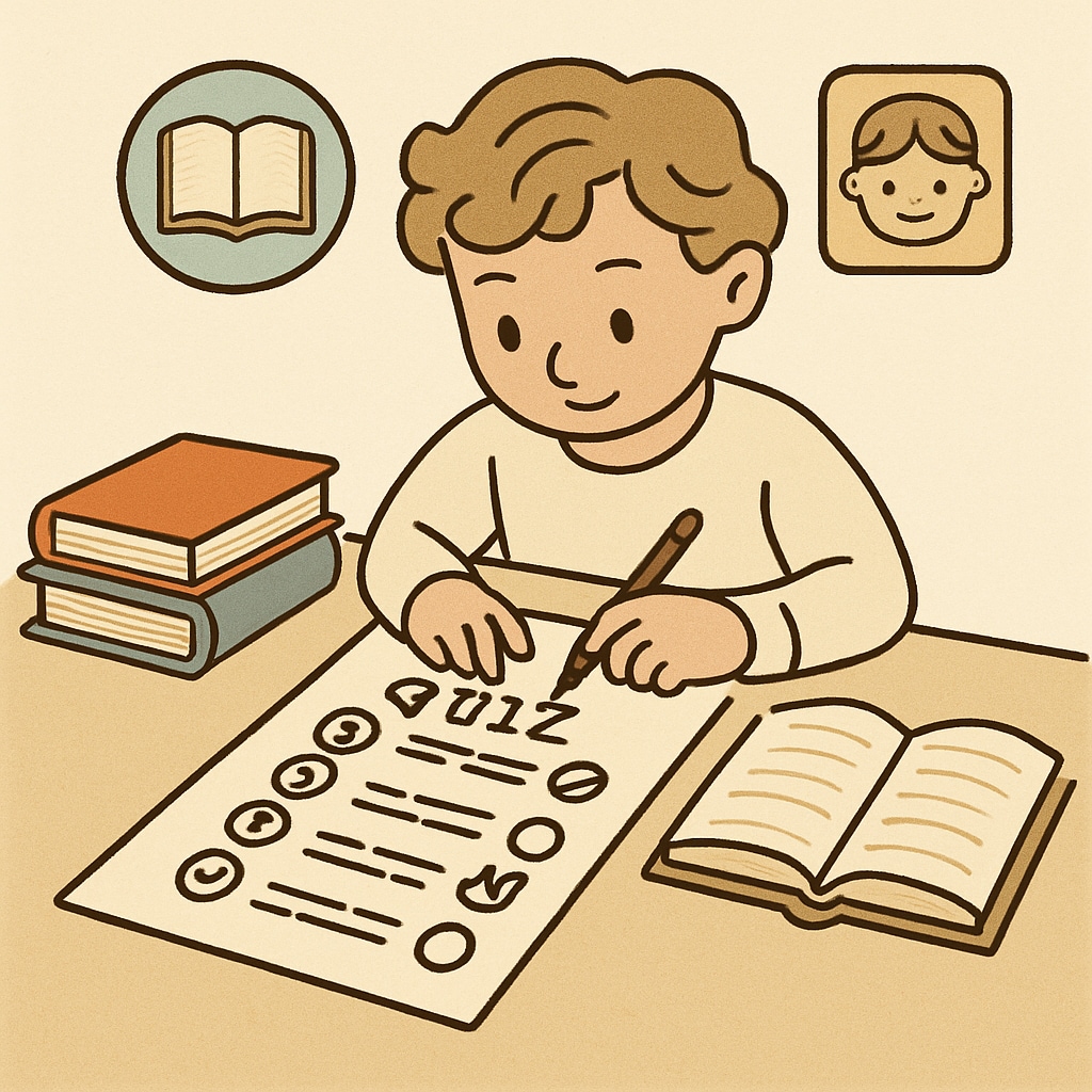 Child completing a personalized reading comprehension quiz at home.