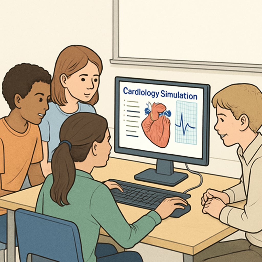 K12 students using cardiology simulation tools