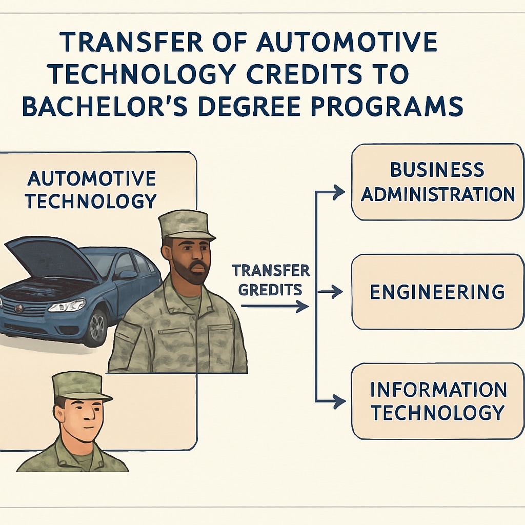 Chart showing credit transfer pathways for automotive technology associate degrees to bachelor’s programs.