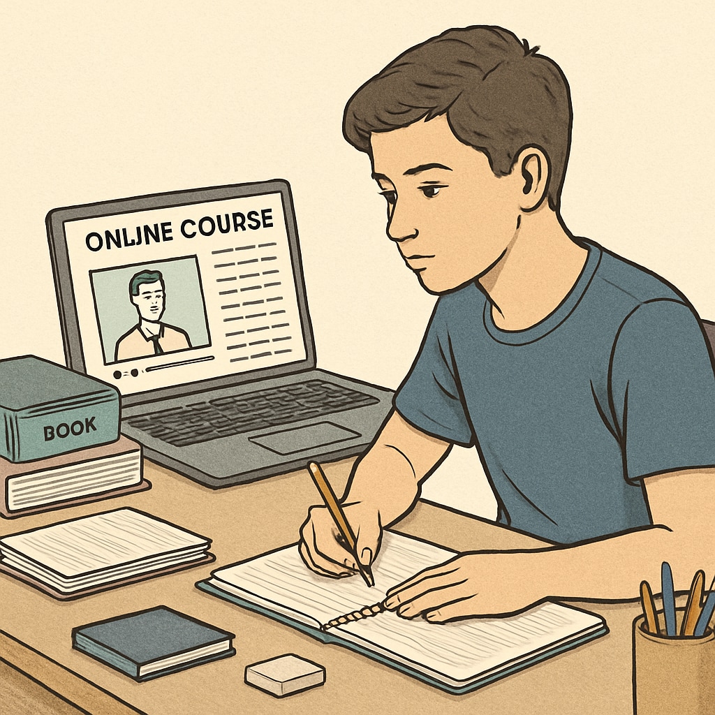 High school student engaged in an online learning platform.