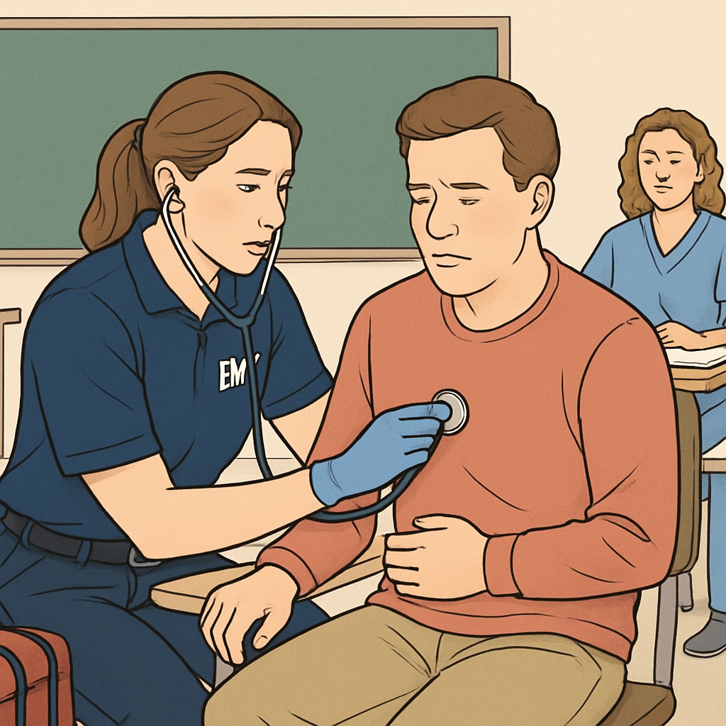 EMT professional demonstrating skills relevant to nursing students.