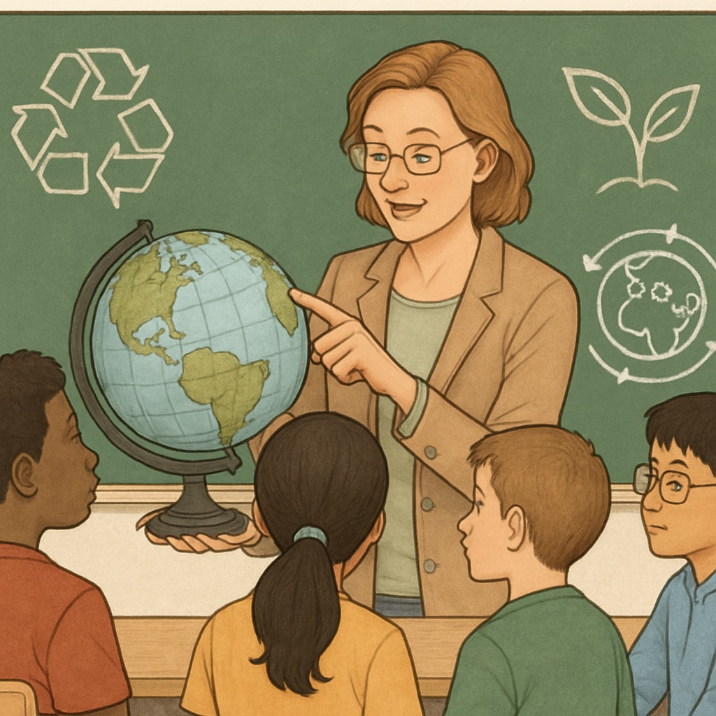 Multicultural science classroom with a teacher explaining ecological concepts