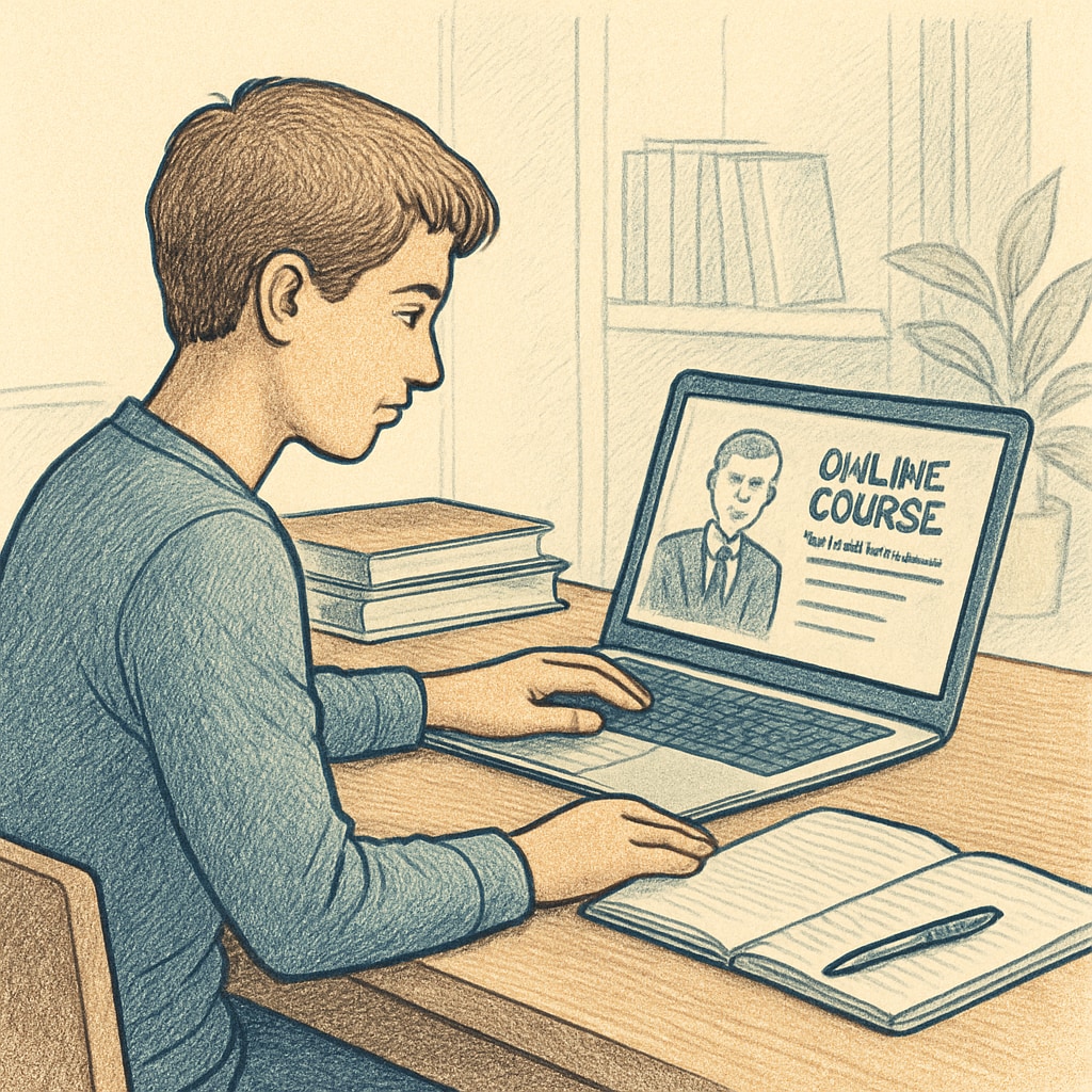 A student using online learning platforms to return to education in the UK.