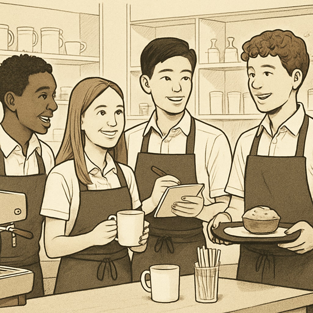 High school students working part-time during summer break to balance work and academics.
