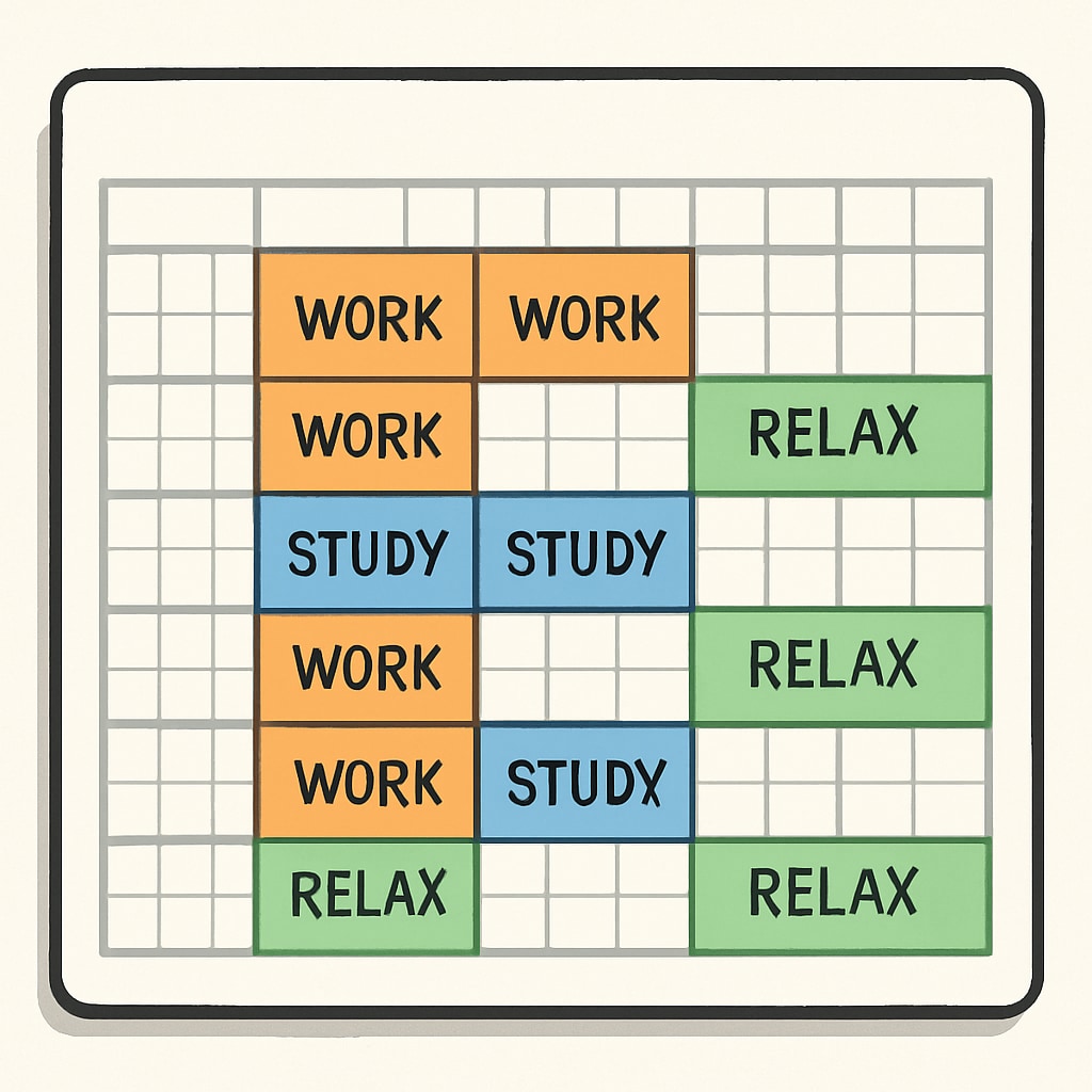 A color-coded planner showing how high school students can organize their summer schedules for balance.