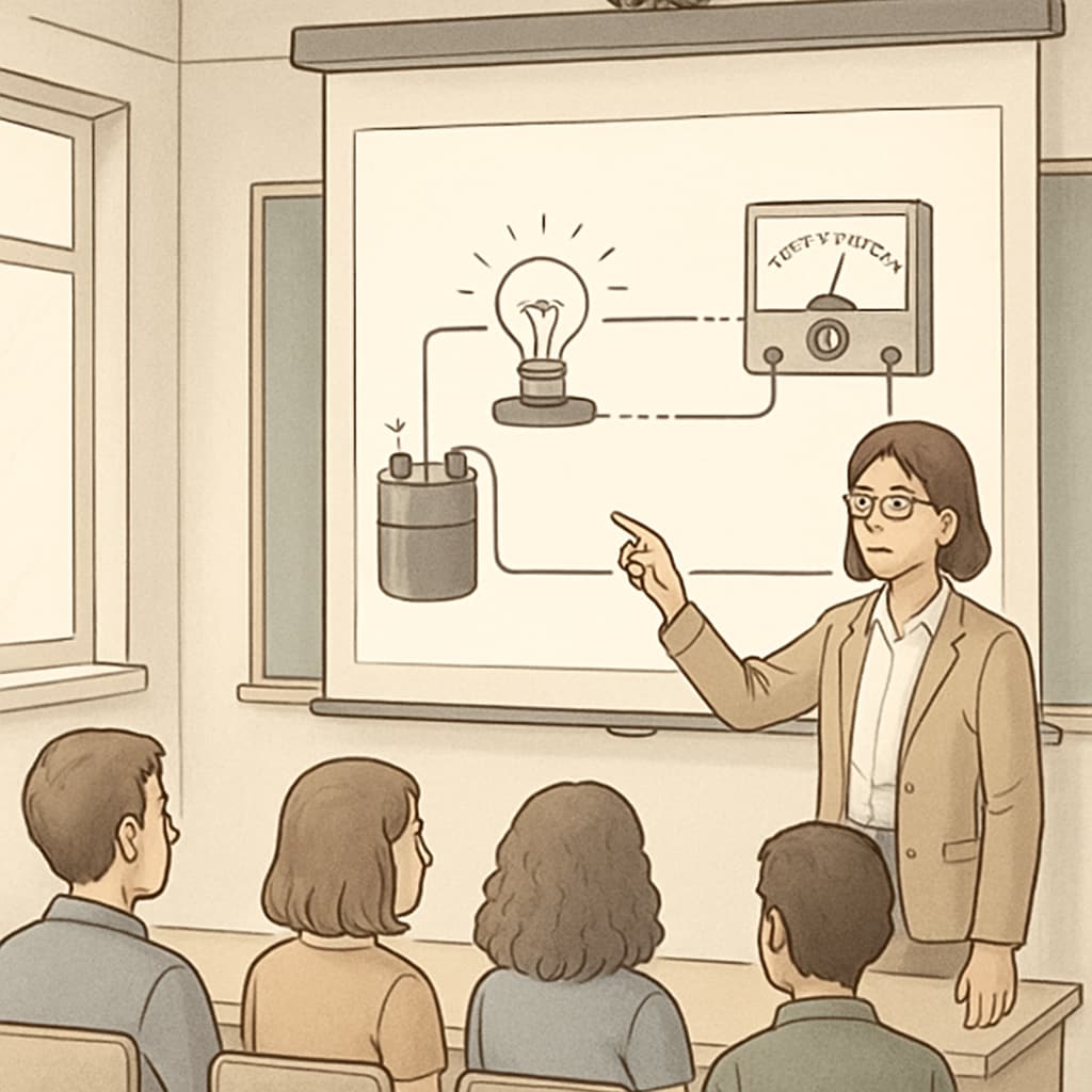 Educator showing experimental diagram using a projector in class.