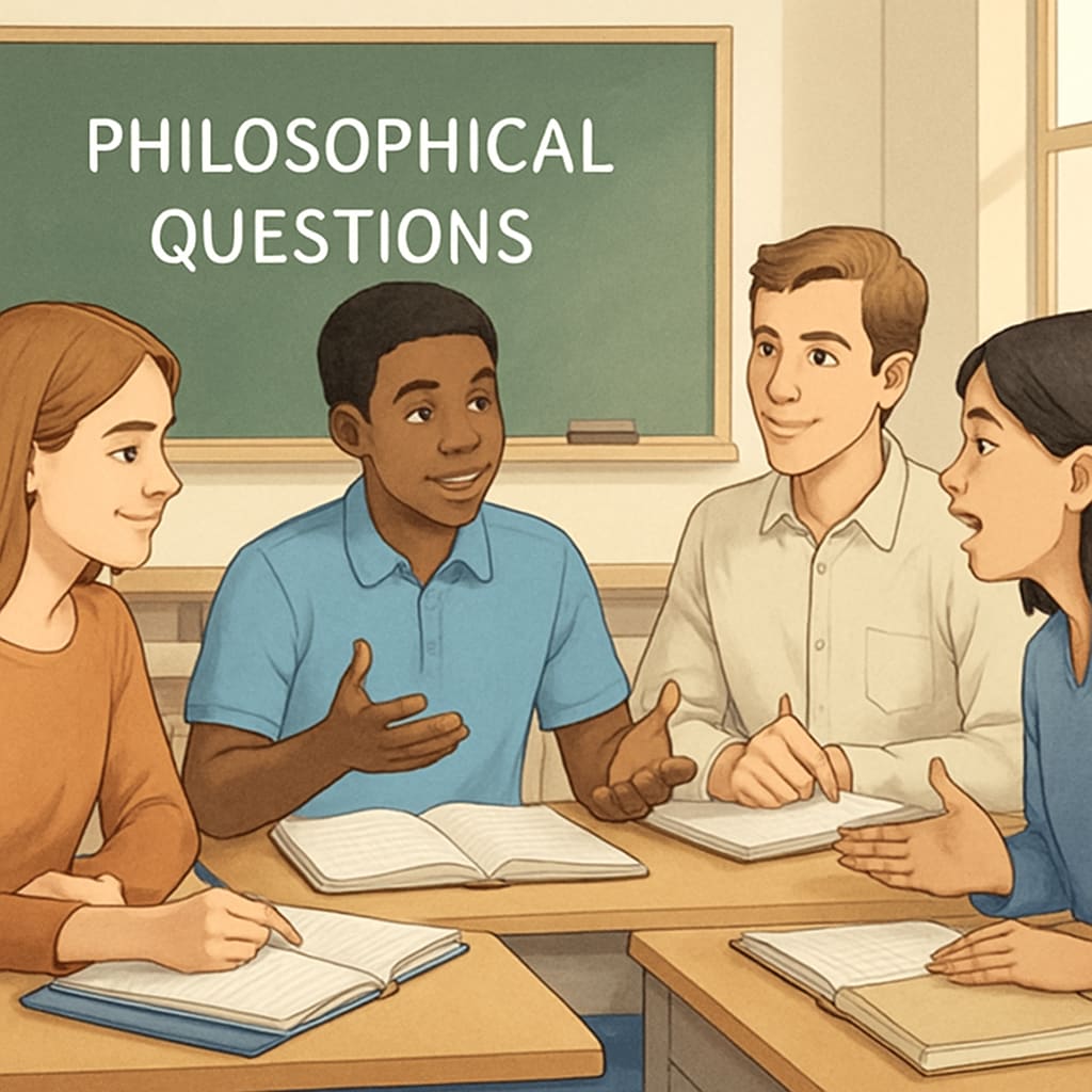 Students discussing philosophical questions in a classroom setting about psychology and philosophy learning