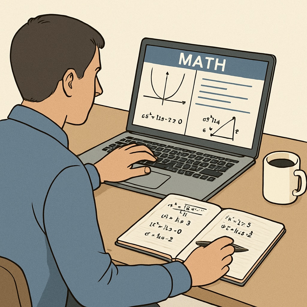 An adult learner using online math review resources to prepare for returning to college.