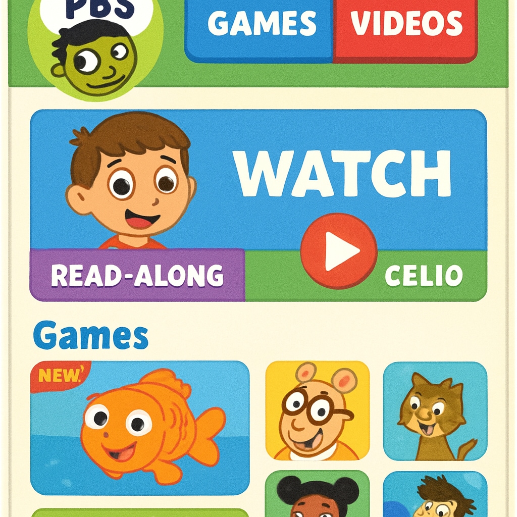 PBS Kids homepage with educational games for early learning, free website for kids.