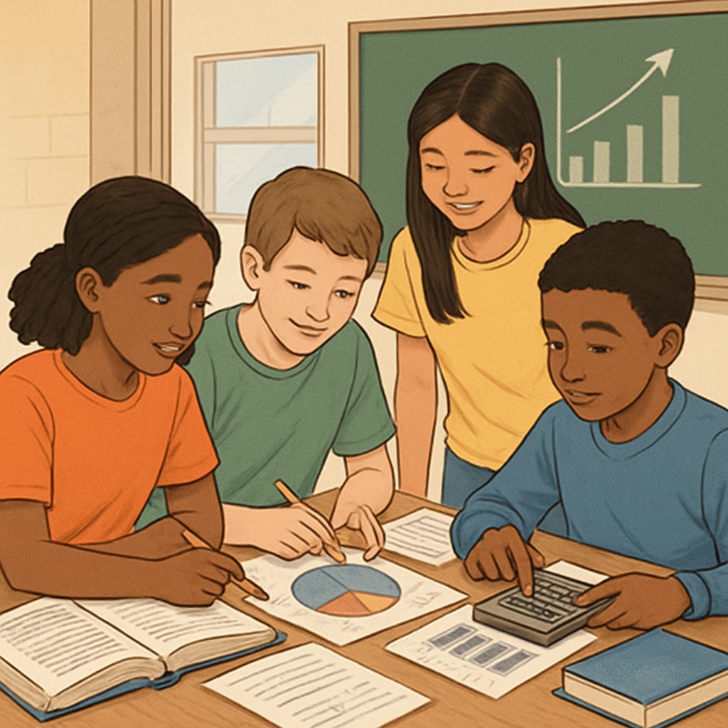 K12 students learning financial literacy through charts and graphs.