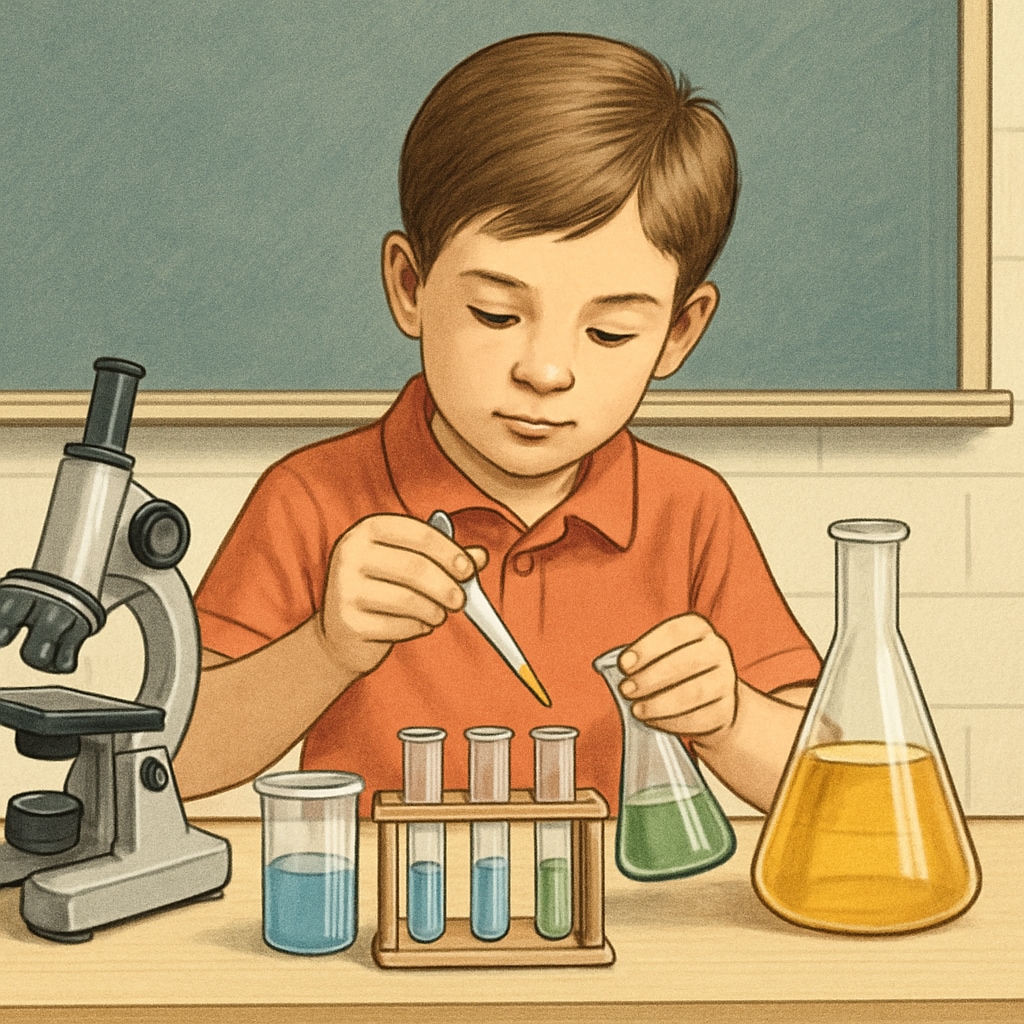 A student performing a science experiment to represent academic enrichment.