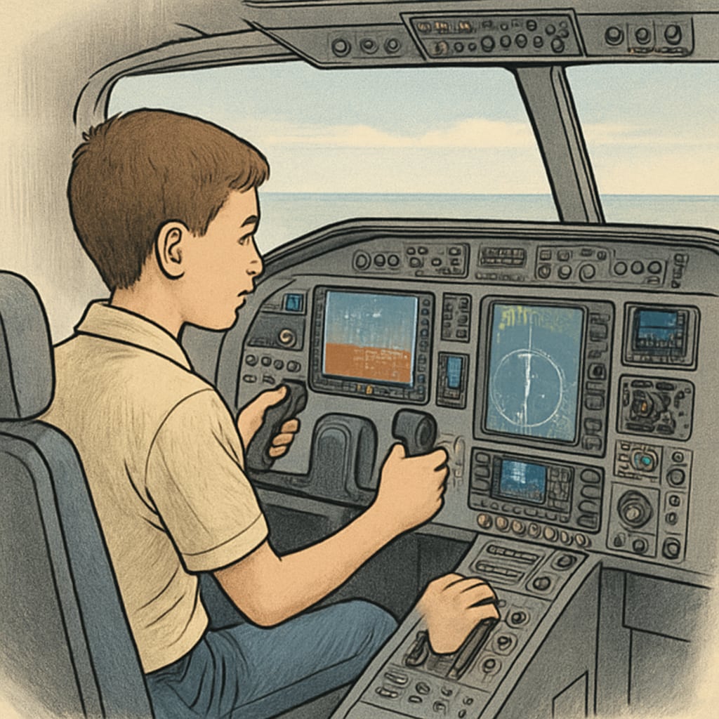 Student using a flight simulator during aviation education.