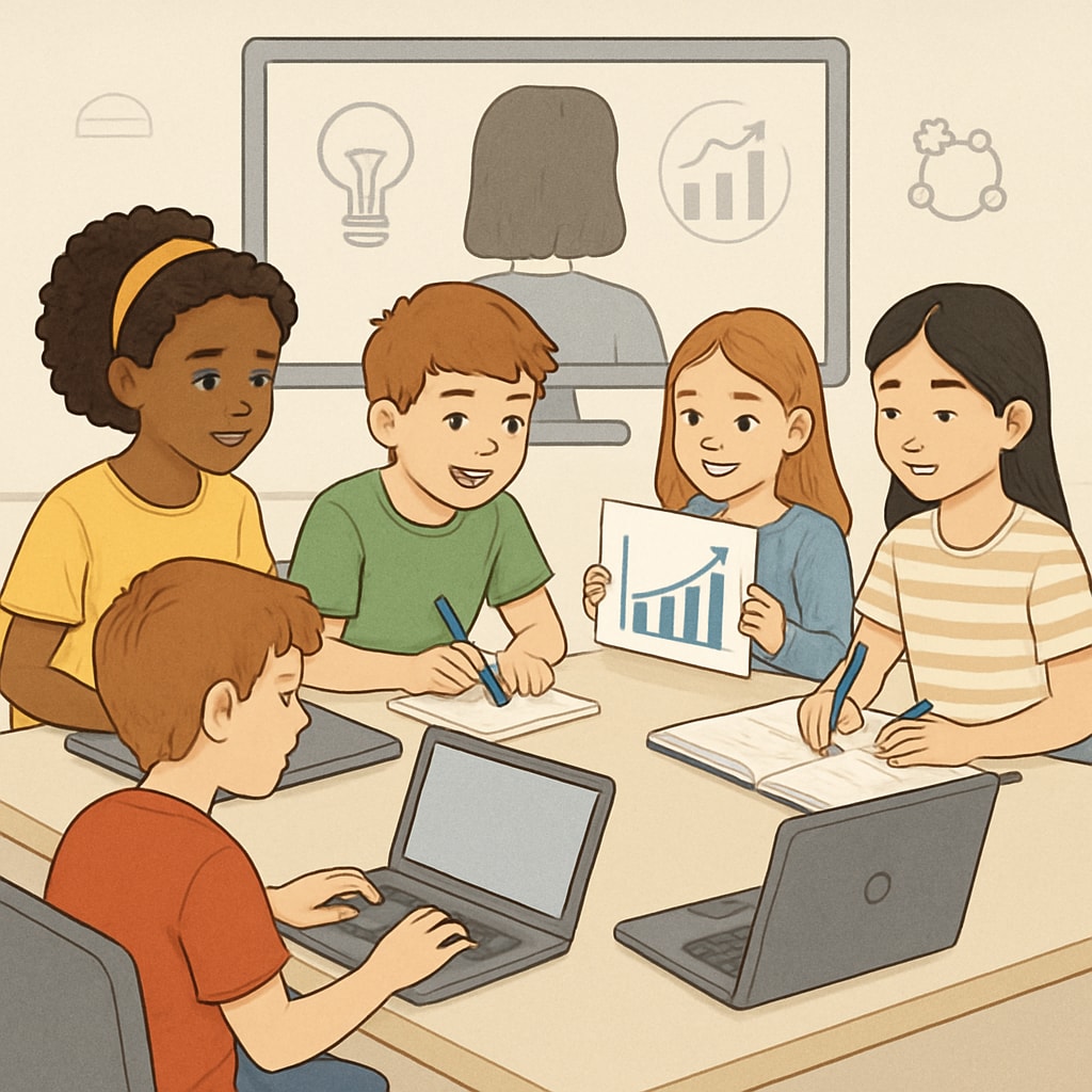 Kids aged 8-14 learning about business through interactive virtual courses.