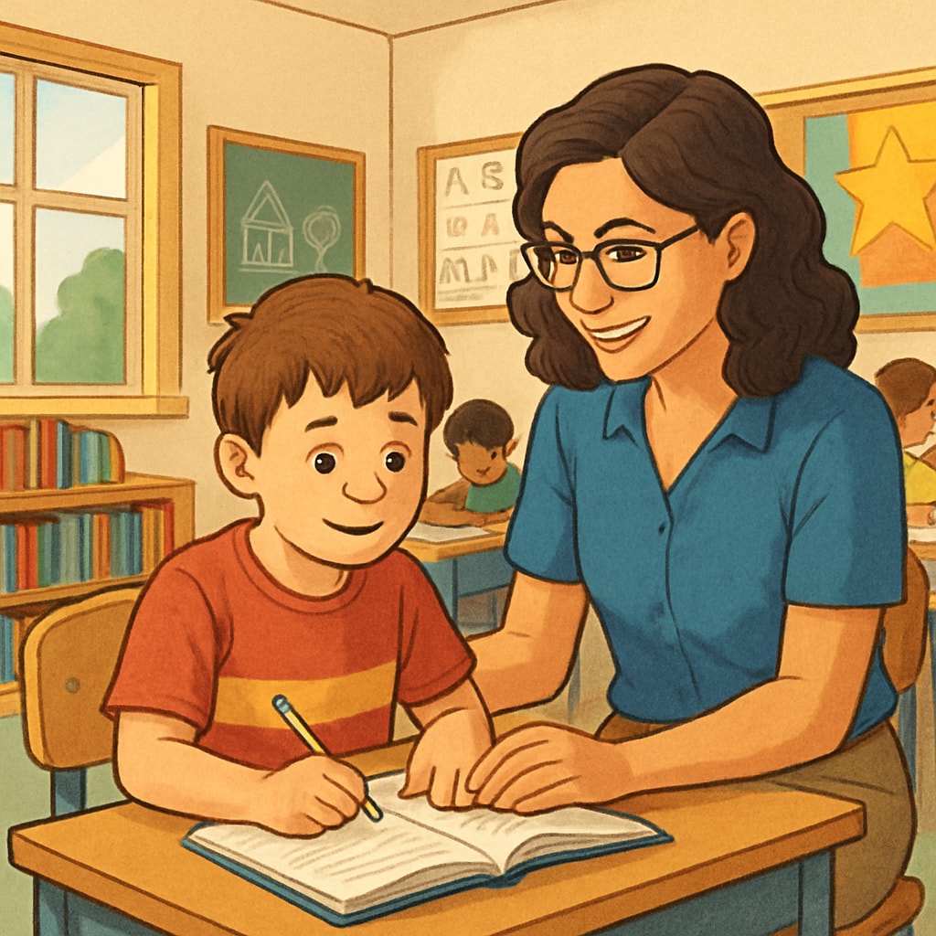 Special needs student receiving classroom support.